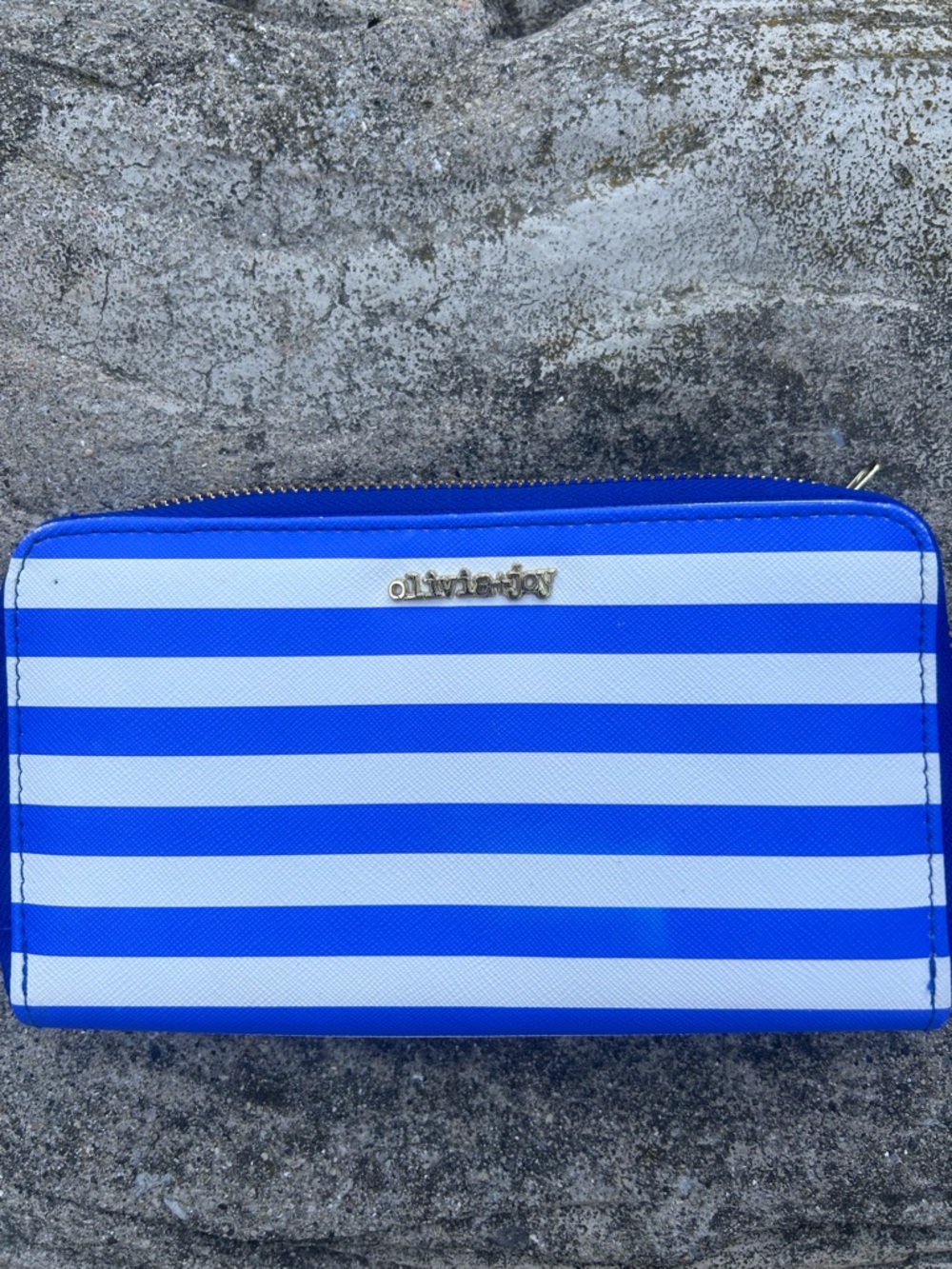 Olivia + Joy Blue and White Striped Zip Wallet